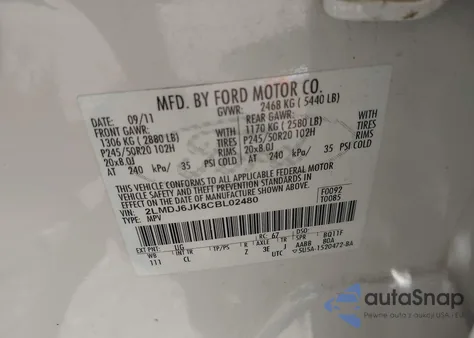 2012 Lincoln Mkx из США, поврежденный, VIN 2LMDJ6JK8CBL02480